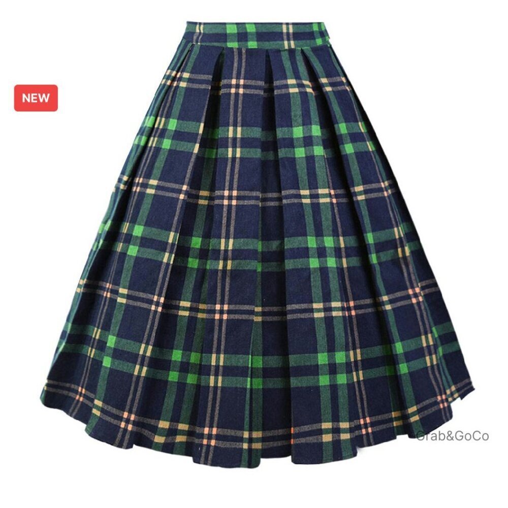 Vintage Pleated A-Line Midi Skirt with Pockets Elegant Retro Chic Style